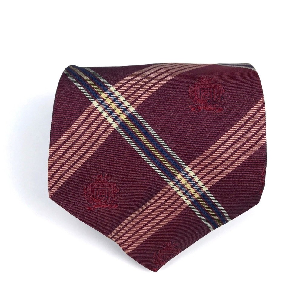 Chaps Ralph Lauren Men's Tie All Silk Red Blue Plaid Striped Elegant Necktie 58"